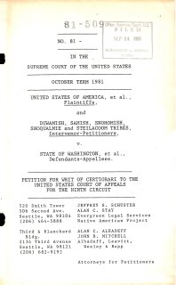 Duwamish, Samish, Snohomish, Snoqualmie and Steilacoom Indian Tribes v. Washington: Petition for Writ of Certiorari (1981)